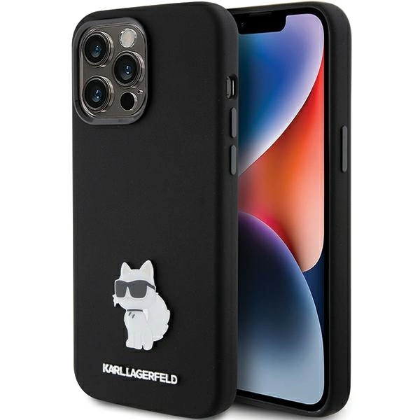 Karl Lagerfeld Silicone Choupette Metal Pin case for iPhone 15 Pro - blackeng
