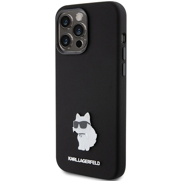 Karl Lagerfeld Silicone Choupette Metal Pin case for iPhone 15 Pro - blackeng