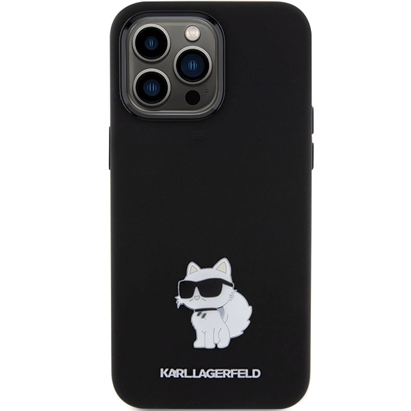 Karl Lagerfeld Silicone Choupette Metal Pin case for iPhone 15 Pro - blackeng
