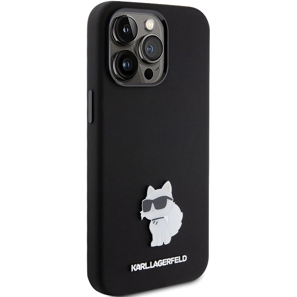 Karl Lagerfeld Silicone Choupette Metal Pin case for iPhone 15 Pro - blackeng