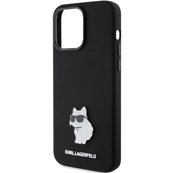 Karl Lagerfeld Silicone Choupette Metal Pin case for iPhone 15 Pro - blackeng