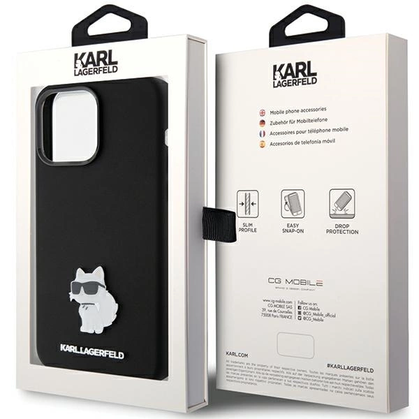 Karl Lagerfeld Silicone Choupette Metal Pin case for iPhone 15 Pro - blackeng