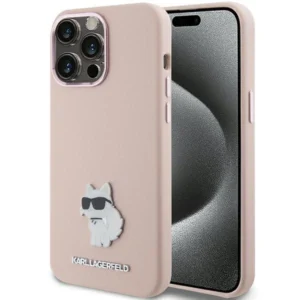 Karl Lagerfeld Silicone Choupette Metal Pin case for iPhone 15 Pro - pinkeng