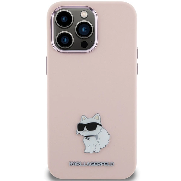 Karl Lagerfeld Silicone Choupette Metal Pin case for iPhone 15 Pro - pinkeng