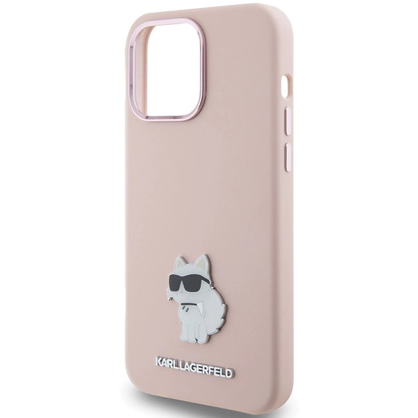 Karl Lagerfeld Silicone Choupette Metal Pin case for iPhone 15 Pro - pinkeng