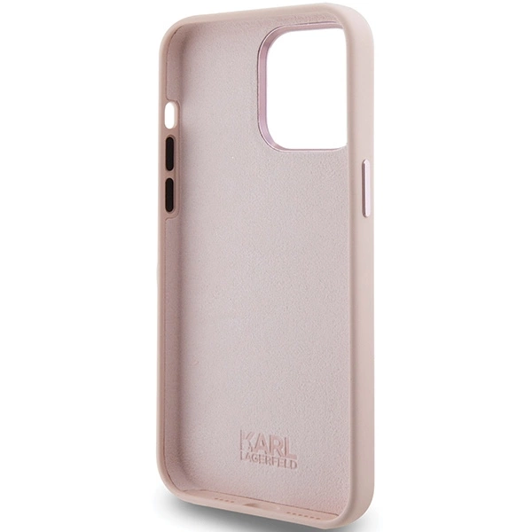 Karl Lagerfeld Silicone Choupette Metal Pin case for iPhone 15 Pro - pinkeng