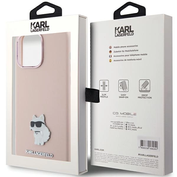 Karl Lagerfeld Silicone Choupette Metal Pin case for iPhone 15 Pro - pinkeng