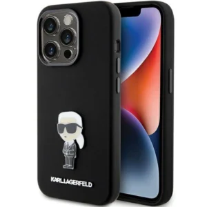 Karl Lagerfeld Silicone Ikonik Metal Pin case for iPhone 15 Pro - blackeng
