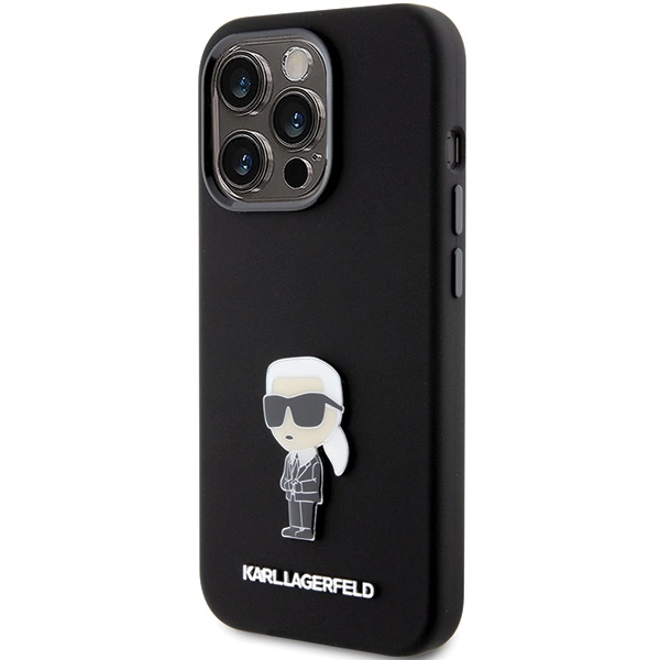 Karl Lagerfeld Silicone Ikonik Metal Pin case for iPhone 15 Pro - blackeng