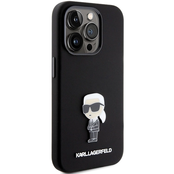 Karl Lagerfeld Silicone Ikonik Metal Pin case for iPhone 15 Pro - blackeng