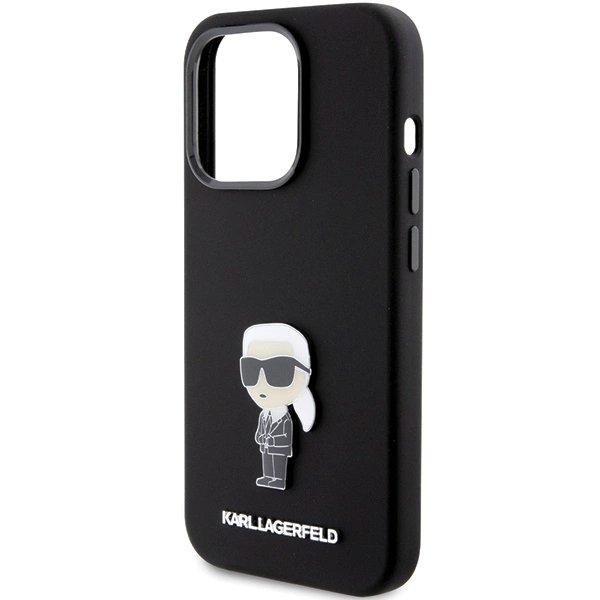 Karl Lagerfeld Silicone Ikonik Metal Pin case for iPhone 15 Pro - blackeng