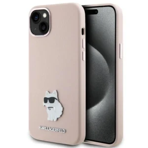 Karl Lagerfeld Silicone Choupette Metal Pin Case for iPhone 15 Plus / 14 Plus - Pinkeng