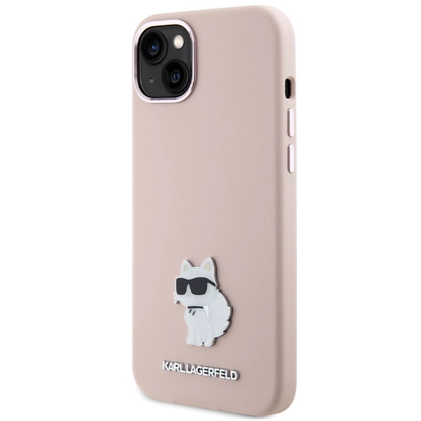 Karl Lagerfeld Silicone Choupette Metal Pin Case for iPhone 15 Plus / 14 Plus - Pinkeng