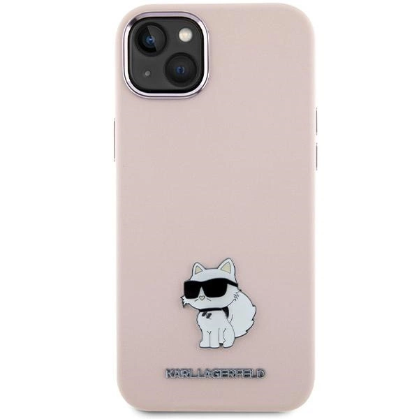 Karl Lagerfeld Silicone Choupette Metal Pin Case for iPhone 15 Plus / 14 Plus - Pinkeng