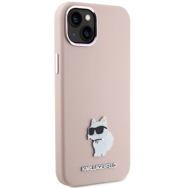 Karl Lagerfeld Silicone Choupette Metal Pin Case for iPhone 15 Plus / 14 Plus - Pinkeng