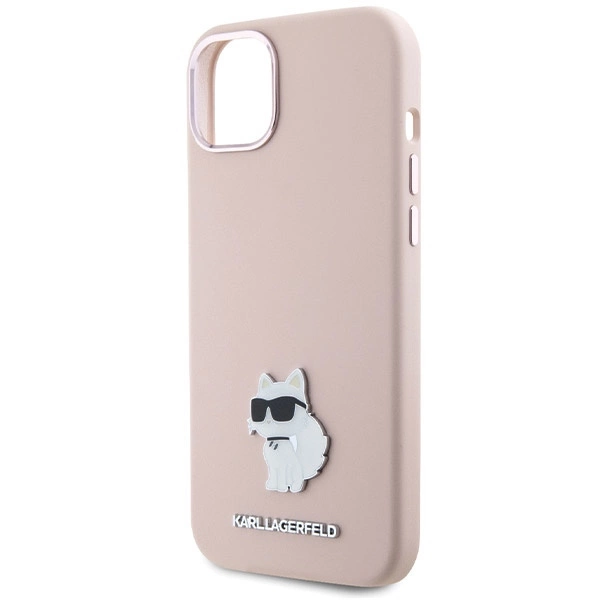 Karl Lagerfeld Silicone Choupette Metal Pin Case for iPhone 15 Plus / 14 Plus - Pinkeng