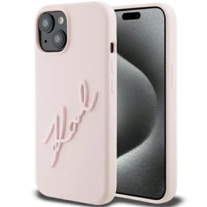 Karl Lagerfeld Silicone Karl Script case for iPhone 15 - pinkeng