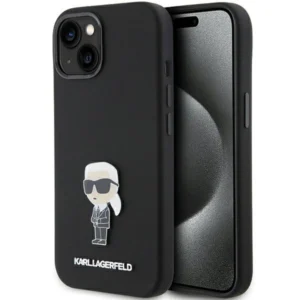 Karl Lagerfeld Silicone Ikonik Metal Pin case for iPhone 15 - blackeng