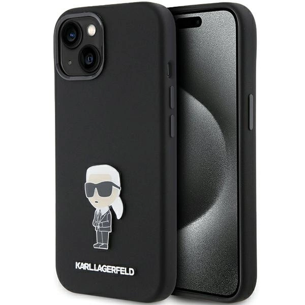Karl Lagerfeld Silicone Ikonik Metal Pin case for iPhone 15 - blackeng