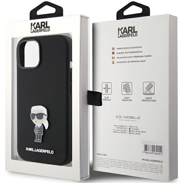 Karl Lagerfeld Silicone Ikonik Metal Pin case for iPhone 15 - blackeng