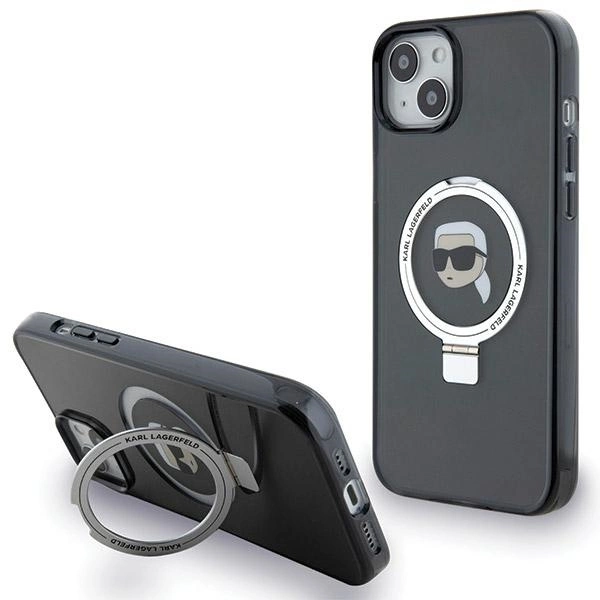 Karl Lagerfeld Ring Stand Karl Head MagSafe Case for iPhone 15 Plus / 14 Plus - Blackeng
