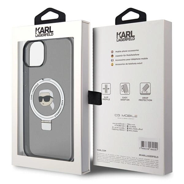 Karl Lagerfeld Ring Stand Karl Head MagSafe Case for iPhone 15 Plus / 14 Plus - Blackeng