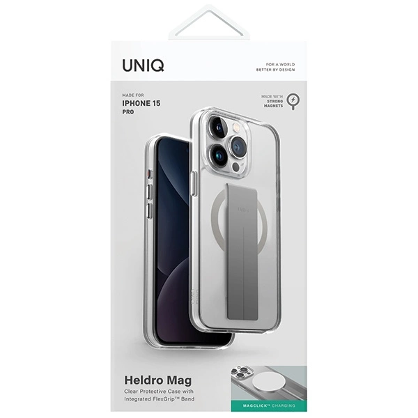 Uniq Heldro Mag Magclick Charging case for iPhone 15 Pro - transparenteng