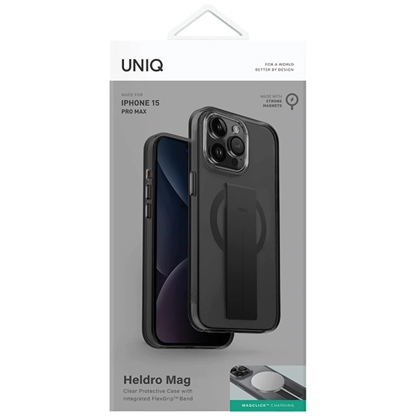 Uniq Heldro Mag Magclick Charging case for iPhone 15 Pro Max - blackeng