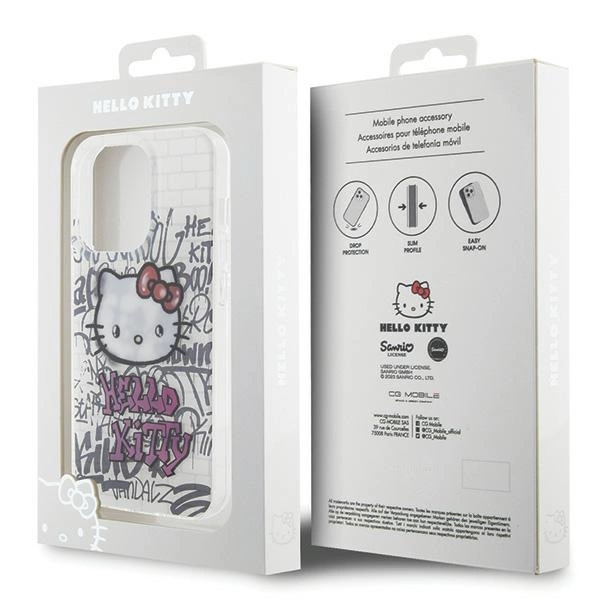 Hello Kitty IML Kitty On Bricks Graffiti case for iPhone 15 Pro - whiteeng
