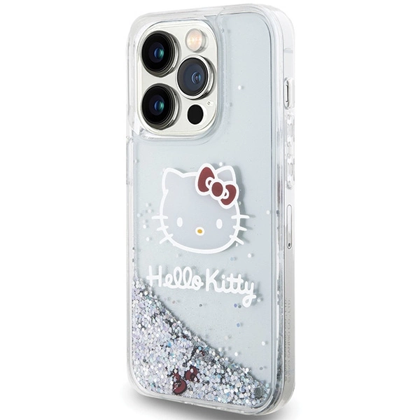 Hello Kitty Liquid Glitter Charms Kitty Head case for iPhone 15 Pro - silvereng