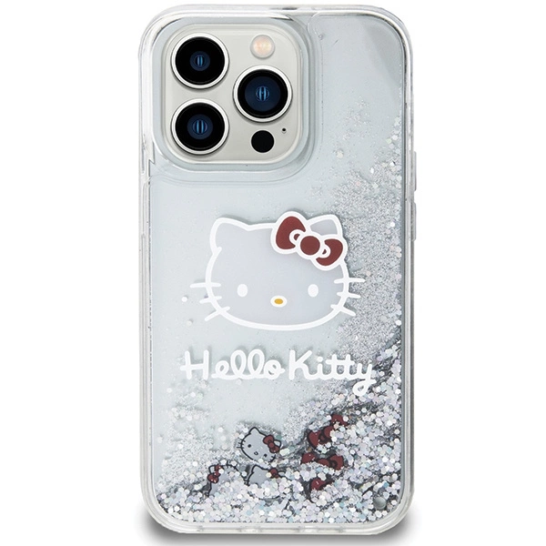 Hello Kitty Liquid Glitter Charms Kitty Head case for iPhone 15 Pro - silvereng