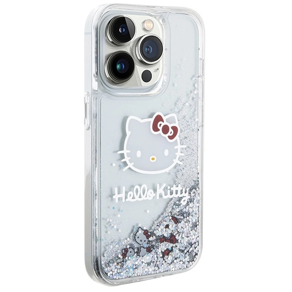 Hello Kitty Liquid Glitter Charms Kitty Head case for iPhone 15 Pro - silvereng