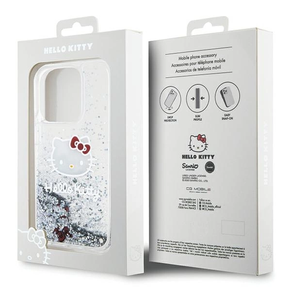 Hello Kitty Liquid Glitter Charms Kitty Head case for iPhone 15 Pro - silvereng