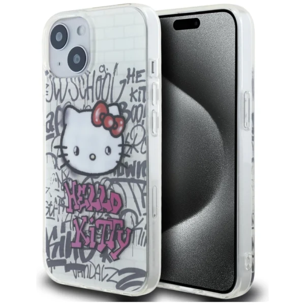 Hello Kitty IML Kitty On Bricks Graffiti case for iPhone 15 - whiteeng
