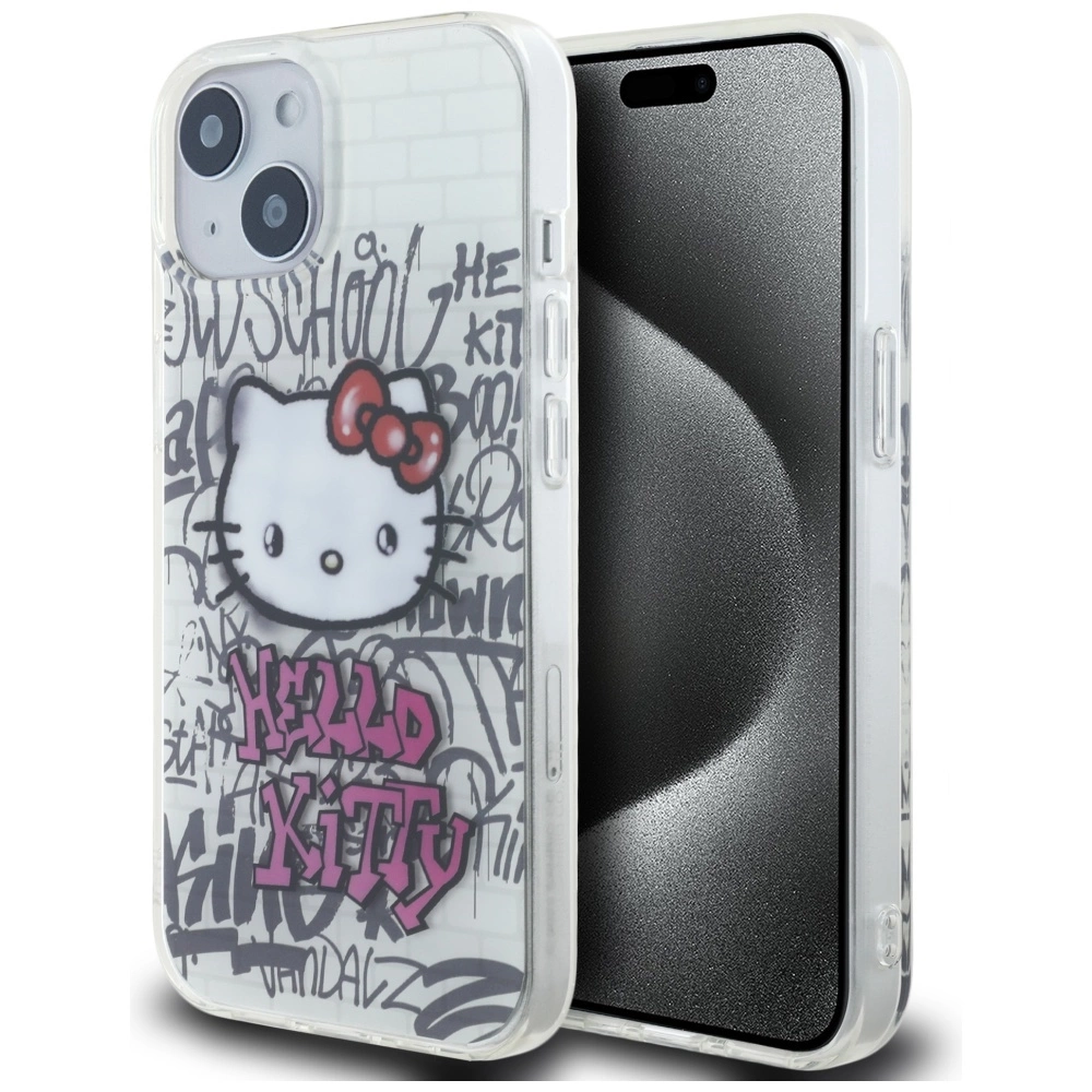 Hello Kitty IML Kitty On Bricks Graffiti case for iPhone 15 - whiteeng