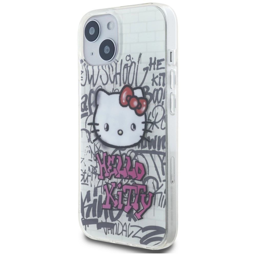 Hello Kitty IML Kitty On Bricks Graffiti case for iPhone 15 - whiteeng