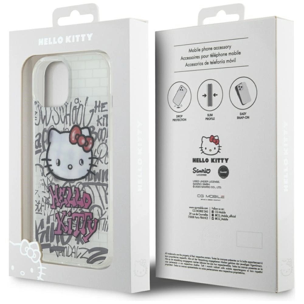 Hello Kitty IML Kitty On Bricks Graffiti case for iPhone 15 - whiteeng