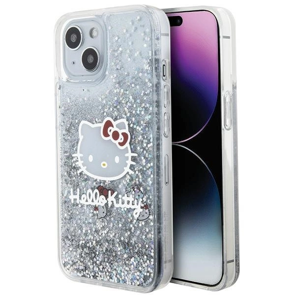 Hello Kitty Liquid Glitter Charms Kitty Head case for iPhone 15 - silvereng