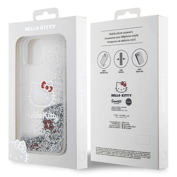 Hello Kitty Liquid Glitter Charms Kitty Head case for iPhone 15 - silvereng