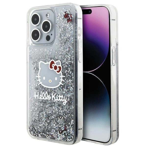 Hello Kitty Liquid Glitter Charms Kitty Head case for iPhone 15 Pro Max - silvereng
