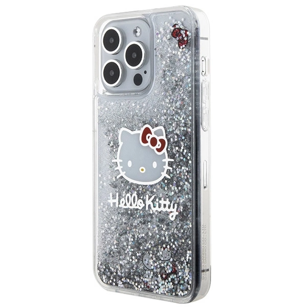Hello Kitty Liquid Glitter Charms Kitty Head case for iPhone 15 Pro Max - silvereng