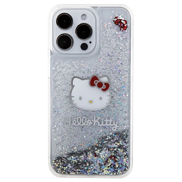 Hello Kitty Liquid Glitter Charms Kitty Head case for iPhone 15 Pro Max - silvereng