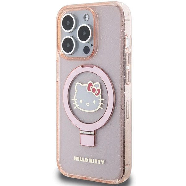 Hello Kitty Ring Stand Glitter Electrop Logo MagSafe Case for iPhone 15 Pro - Pinkeng