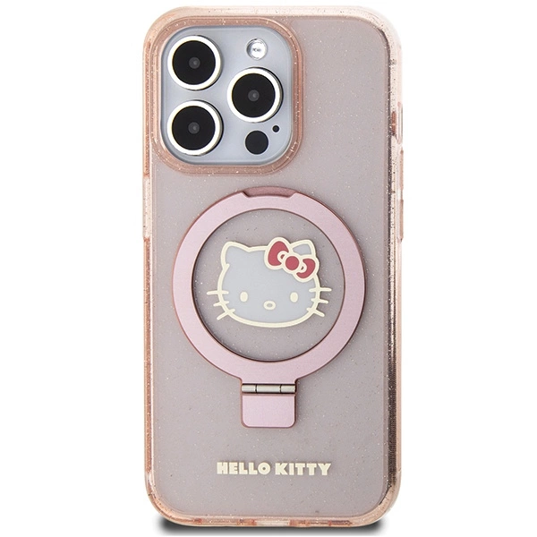 Hello Kitty Ring Stand Glitter Electrop Logo MagSafe Case for iPhone 15 Pro - Pinkeng