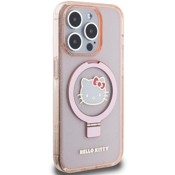 Hello Kitty Ring Stand Glitter Electrop Logo MagSafe Case for iPhone 15 Pro - Pinkeng