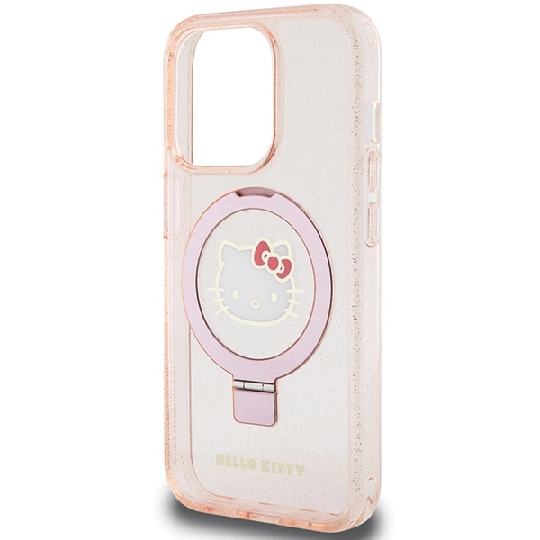 Hello Kitty Ring Stand Glitter Electrop Logo MagSafe Case for iPhone 15 Pro - Pinkeng