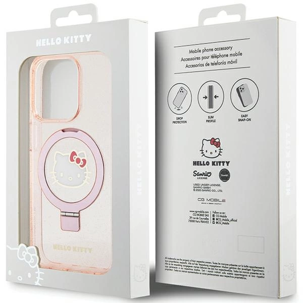 Hello Kitty Ring Stand Glitter Electrop Logo MagSafe Case for iPhone 15 Pro - Pinkeng