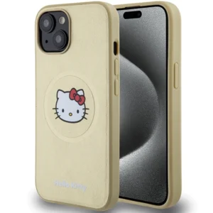 Hello Kitty Leather Kitty Head MagSafe case for iPhone 15 - goldeng
