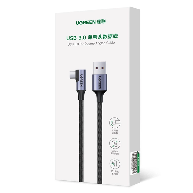 Ugreen US385 USB-A / USB-C 90º 5Gb/s 3A 1m angled cable - blackeng