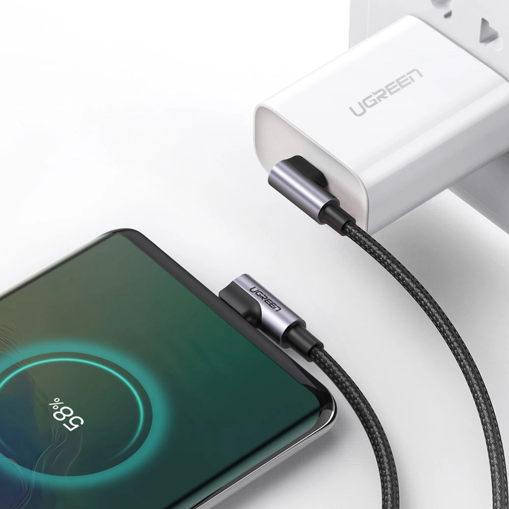 Ugreen US323 angled USB-C - USB-C PD QC cable 60W 3A 2m - blackeng